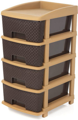 ELIGHTWAY MART 4 Compartments Plastic Desk organizer drawer(Brown)
