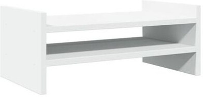 UniAart 2 Compartments Wooden Free Standing Monitor Stand for Desk(White)