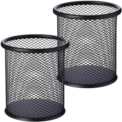 Novelty Store 2 Compartments Metal Pen Stand(Black)
