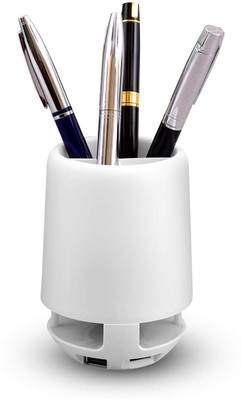 Aipom 4 Compartments Plastic Pen Holder with Bluetooth Speaker | Smart Color Changing Pen Stand(White)