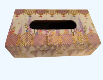 nupur & co 1 Compartments Wooden Tissue Box Holder(Multicolor (Beige, Purple, Gold, Red, Blue))