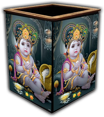pnf 1 Compartments wooden Colourful Wooden Pen Stand with photo of Radha Krishna -14632(Multicolor)