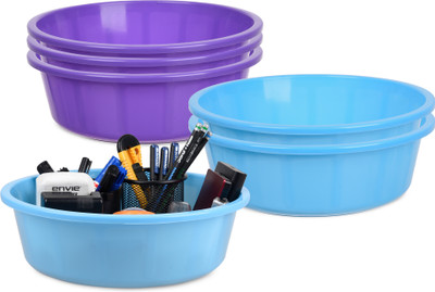 KUBER INDUSTRIES 6 Compartments Plastic Desk Organizer(Purple, Blue)