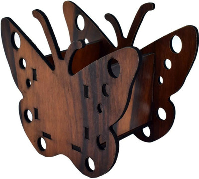 Anita 1 Compartments Wood Butterfly Pancil Stand01(Brown)