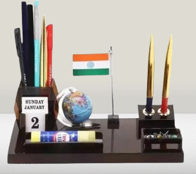 Laksh 3 Compartments acrylic pen stand for office and study table(black smoke)