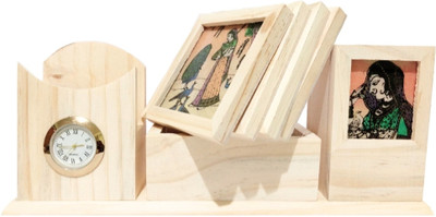 I-Birds Enterprises 3 Compartments Wooden with marble art Pine Wooden with marble texture(Wooden White)