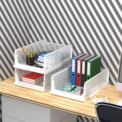 HOMESTIC by Kuber Industries 3 Compartments Plastic Desk Organizers(White)