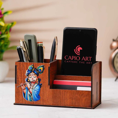 CAPIO ART 3 Compartments WOOD Pen Stand(Beige)