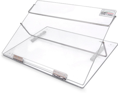 Shicrylic 2 Compartments Polystyrene Acrylic Writing Desk With Adjustable Height Writing Pad Acrylic Table Top Elevator (Small Size 12x15 Inches) Portable Laptop Table(Clear Transparent)