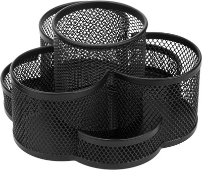 mexfy 7 Compartments Metal Stylish Mesh 360 Degree Rotate Desktop Caddy For Home & Office Supplies(Black)