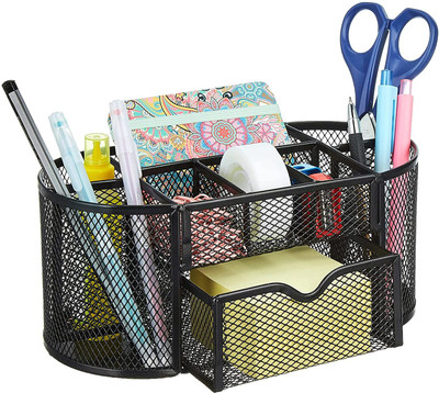 Viradiya's 8 Compartments Metal 8 Compartment Metal Mesh Desk Organizer(Black)