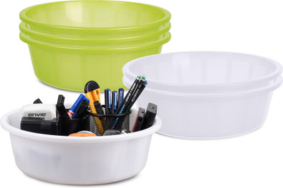 KUBER INDUSTRIES 6 Compartments Plastic Desk Organizer(Green, White)