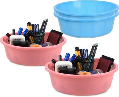 KUBER INDUSTRIES 4 Compartments Plastic Desk Organizer(Blue, Light Pink)