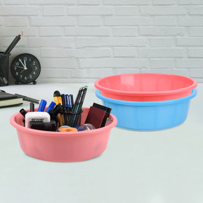 KUBER INDUSTRIES 3 Compartments Plastic Desk Organizer(Sky Blue & Pink & Light Pink)