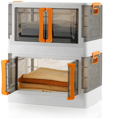 KEVRIZ 2 Compartments PLASTIC Transparent Plastic Cupboard for Storage/Wardrobe Clothes Organizer(White)