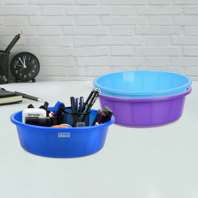 HOMESTIC by Kuber Industries 3 Compartments Plastic Desk Organizer(Purple & Sky Blue & Blue)