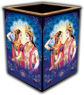 pnf 1 Compartments wooden Colourful Wooden Pen Stand with photo of Radha Krishna -m-36(Multicolor)
