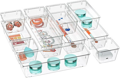 Zeinwap 12 Compartments Acrylic 4 Long 4 Medium 4 Small Tray(Clear)