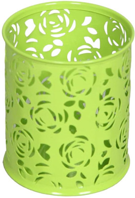 ESCAPER 1 Compartments Metal Mesh Pen Stand for Desk, (8x10 cm) Round Designer Pen Stand for Table(Green)