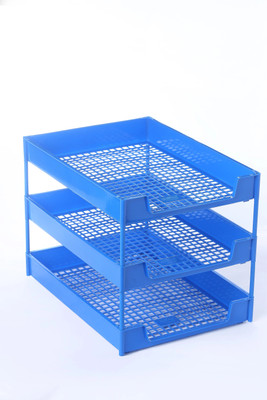 Soni Officemate 3 Compartments Plastic office tray(Blue)