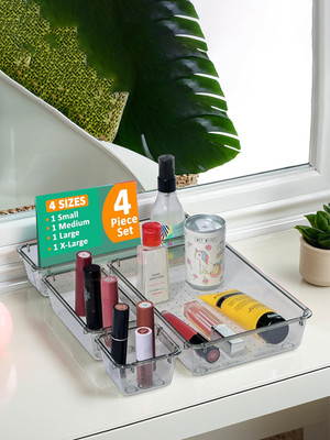 HOMESTIC 4 Compartments Acrylic Desk Organiser(Black)