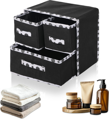 KUBER INDUSTRIES 3 Compartments Non-Woven Drawer Box(Black)