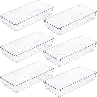 KUBER INDUSTRIES 6 Compartments Acrylic Desk Organizers(Transparent)