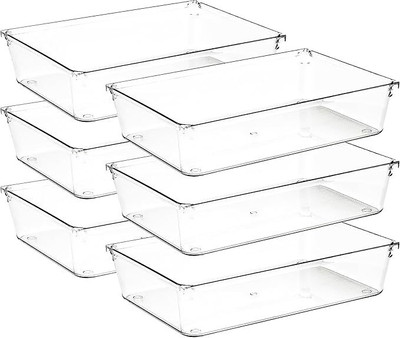 Lifewit 6 Compartments Plastic Drawer Organizer(Clear)