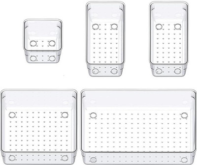 Lifewit 5 Compartments Plastic Drawer Organizer(Clear)