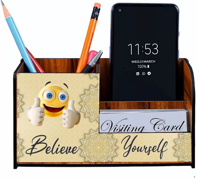 CW Crafts World 3 Compartments Wooden Desk Organizer(Multicolor)