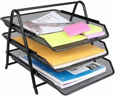 AQUABUCKET 3 Compartments Metal Document Tray(Black)