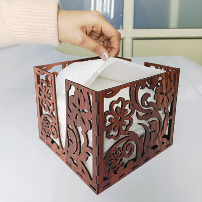 WallDaddy 1 Compartments Wood Tissue Paper Stand For Dinning Table Decor(Brown)