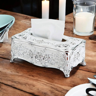 Extreme Karigari 1 Compartments Acrylic Napkin Holder(Silver and White)