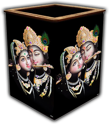 pnf 1 Compartments wooden Colourful Wooden Pen Stand with photo of Radha Krishna -20094(Multicolor)