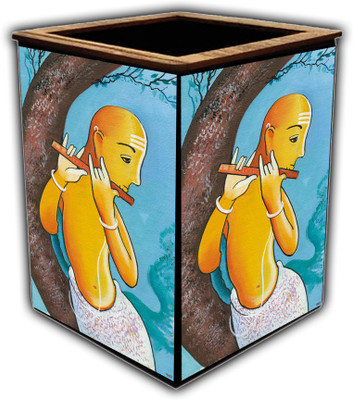 pnf 1 Compartments wooden Colourful Wooden Pen Stand with photo of Radha Krishna -1660(Multicolor)