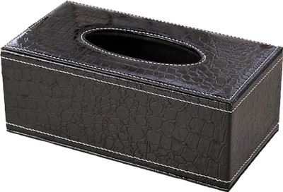 oddpod PU Leather Rectangular Tissue Box Holder with Magnetic Bottom Lid 2412 CrocoBlack Paper Dispenser