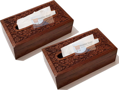 MANSHAMART 2 Compartments WOODEN 2 WOODEN TISSUE HOLDER WOOD Napkin Holder Cover(Brown)