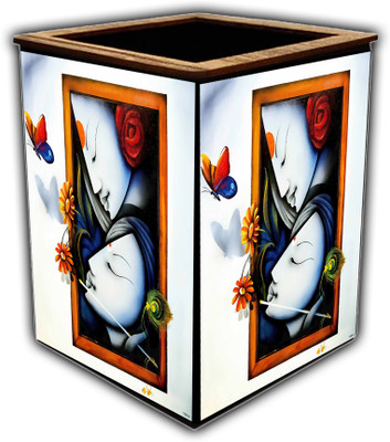 pnf 1 Compartments wooden Colourful Wooden Pen Stand with photo of Radha Krishna -1864(Multicolor)