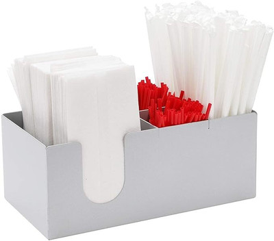 Indian Decor 2 Compartments Metal Desk Organizer(White)