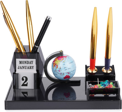 PANKU 4 Compartments Cast Acrylic Desk Organiser(Black)