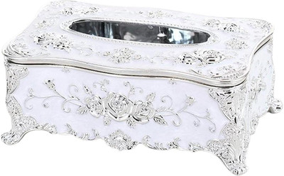 Stallaa 1 Compartments Acrylic tissue paper box(White, golden)