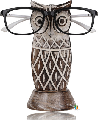 Craft Cooper 1 Compartments Wooden Handmade Specs Holder Spectacle||Wooden owl Sunglass Stand holder Portable(Natural white)