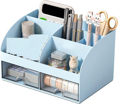 OTISTORES 8 Compartments Plastic Desk Organizer(Sky)
