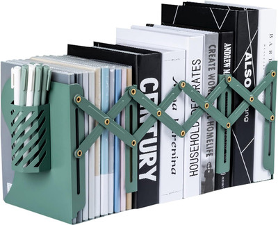 befunky 1 Compartments Metal Bookends, Book Ends, Metal Book Ends for Shelves, Book Stopper for Heavy Books(Green)