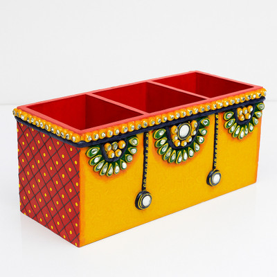 Kashth Kala 1 Compartments Wooden Pen Pencil Holder(Multicolor)