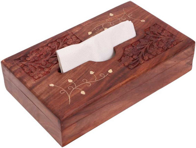 Womenium Craft 1 Compartments Hand Carved Design Tissue Holder(Brown)