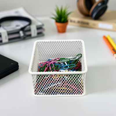 stor 1 Compartments Metal Desk Organiser(Ecru White)