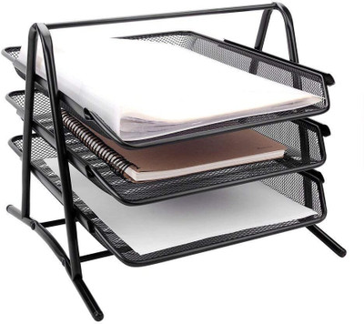 SUKHAD 3 Compartments Metal Mesh Document Tray(Black)