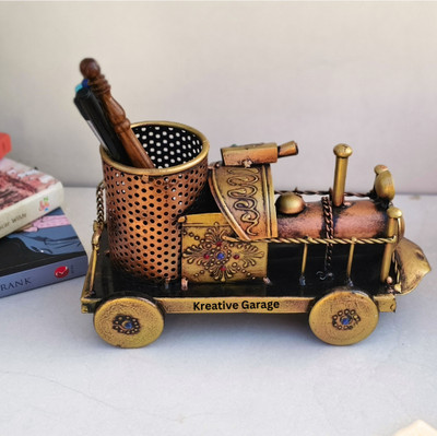 kreative garage 1 Compartments Iron Metal Engine shape car stationer holder/pen Stand,Antique Metal Pen holder(Rustic Brown)