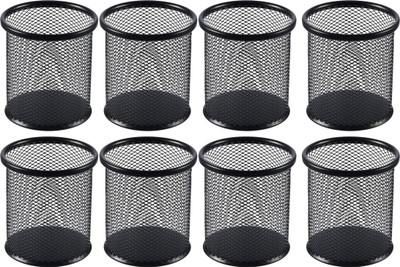 Goodwill Tech 8 Compartments Metal Stationery Organizer Set – 8 Black Metal Mesh Pen Holders for Desk Use(Black)